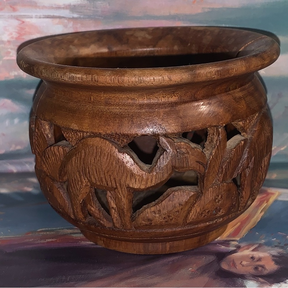 Hand-Carved Wooden Camel Bowl